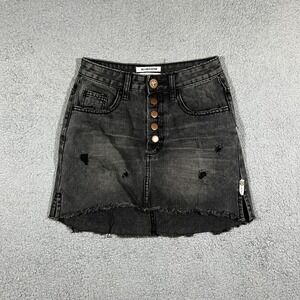 One by One Teaspoon Womens Black Denim Frayed Hem Mini Skirt Size 25 #2065